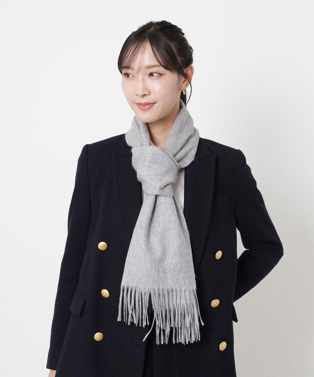 MOONBAT FURLA(フルラ）カシミヤ100％ 無地 マフラー ロゴ刺繍 手洗いOK 