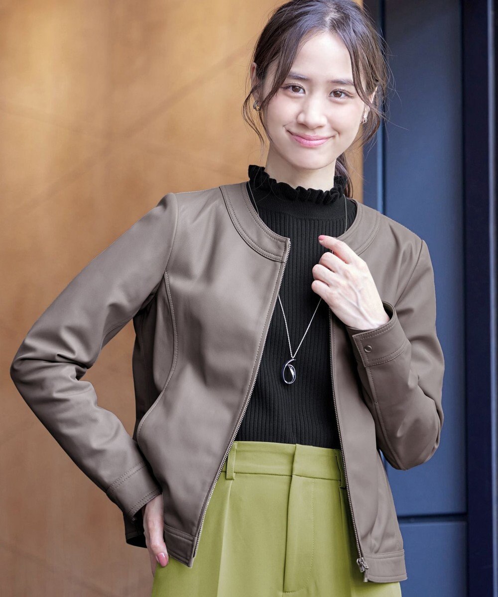 Tiaclasse L 【本革】ノーカラーシープレザージャケット 