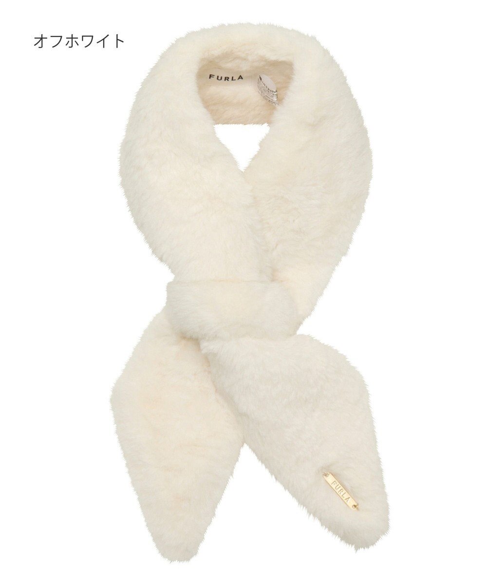MOONBAT FURLA（フルラ）ファーティペット 差し込み 三角 ロゴプレート付 ファーマフラー フェイクファー 
