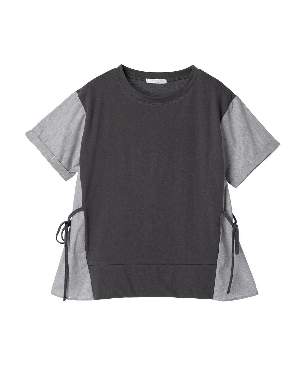 Green Parks 脇リボン５分袖布帛ドッキングプルオーバー 