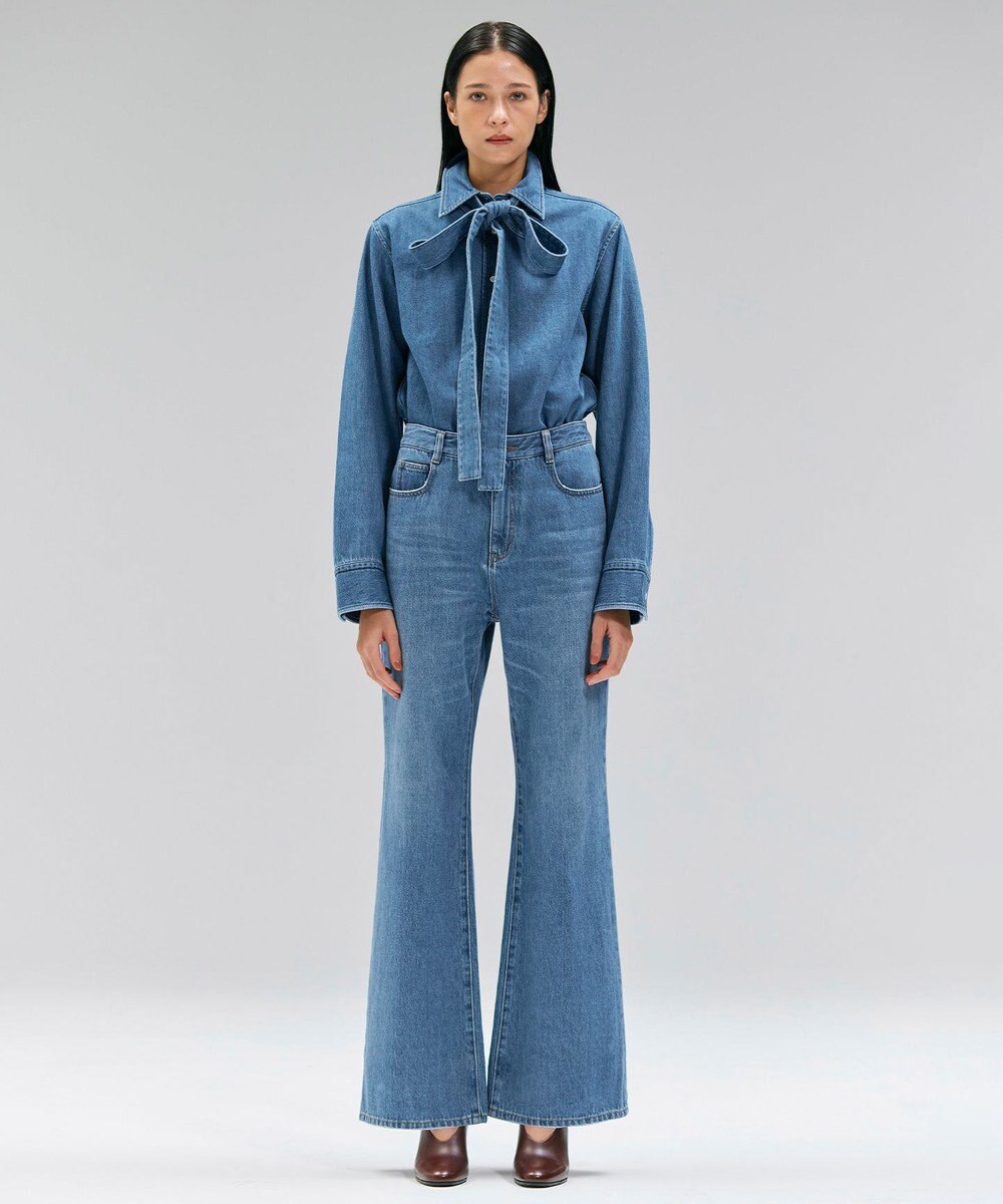 BEIGE， 【洗える・BAILA 11月号掲載】MARKEL / ボウタイ付きシャツカラーデニムシャツ 