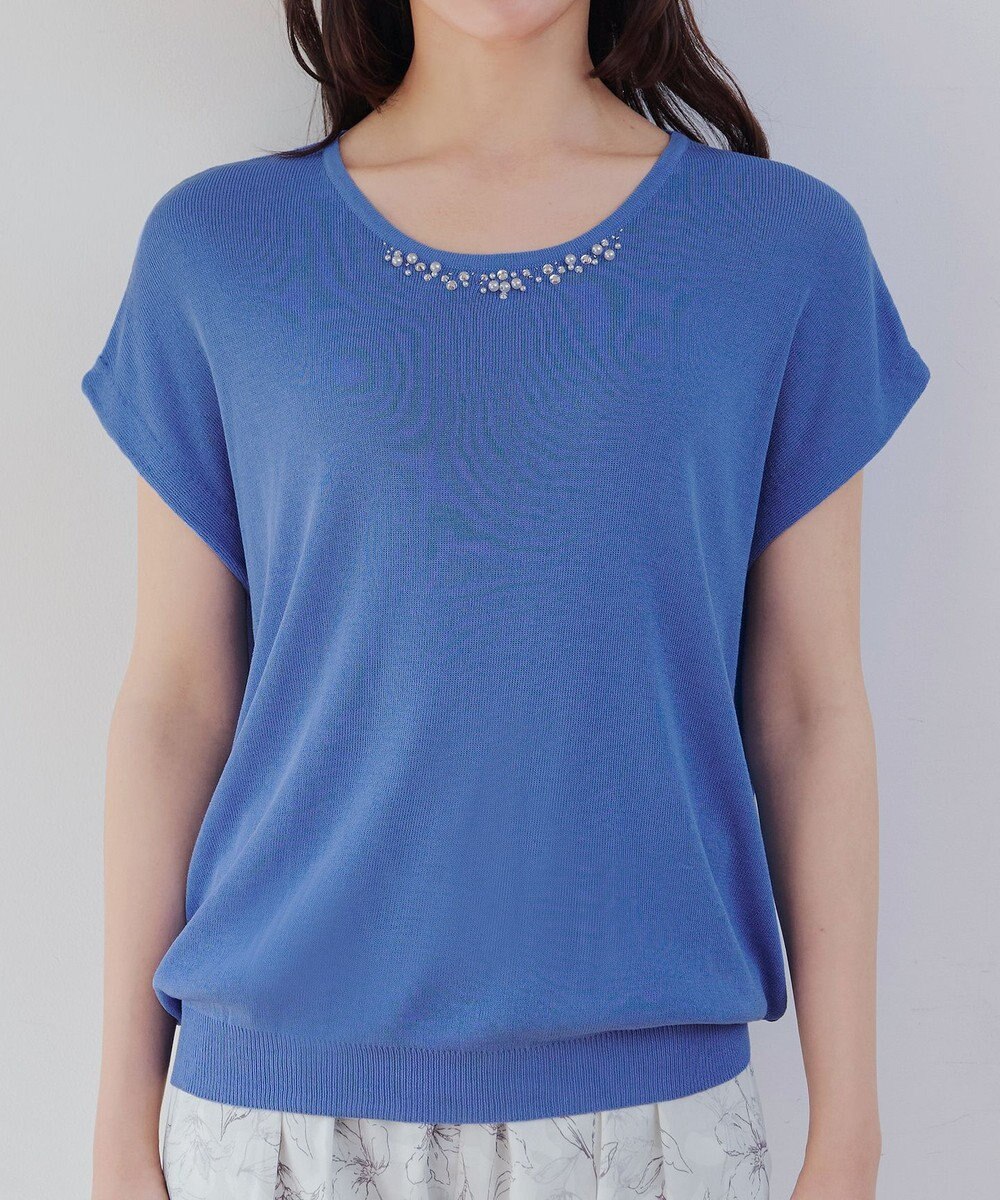 Tiaclasse L 【洗える】ビジュー付きフレンチニット 