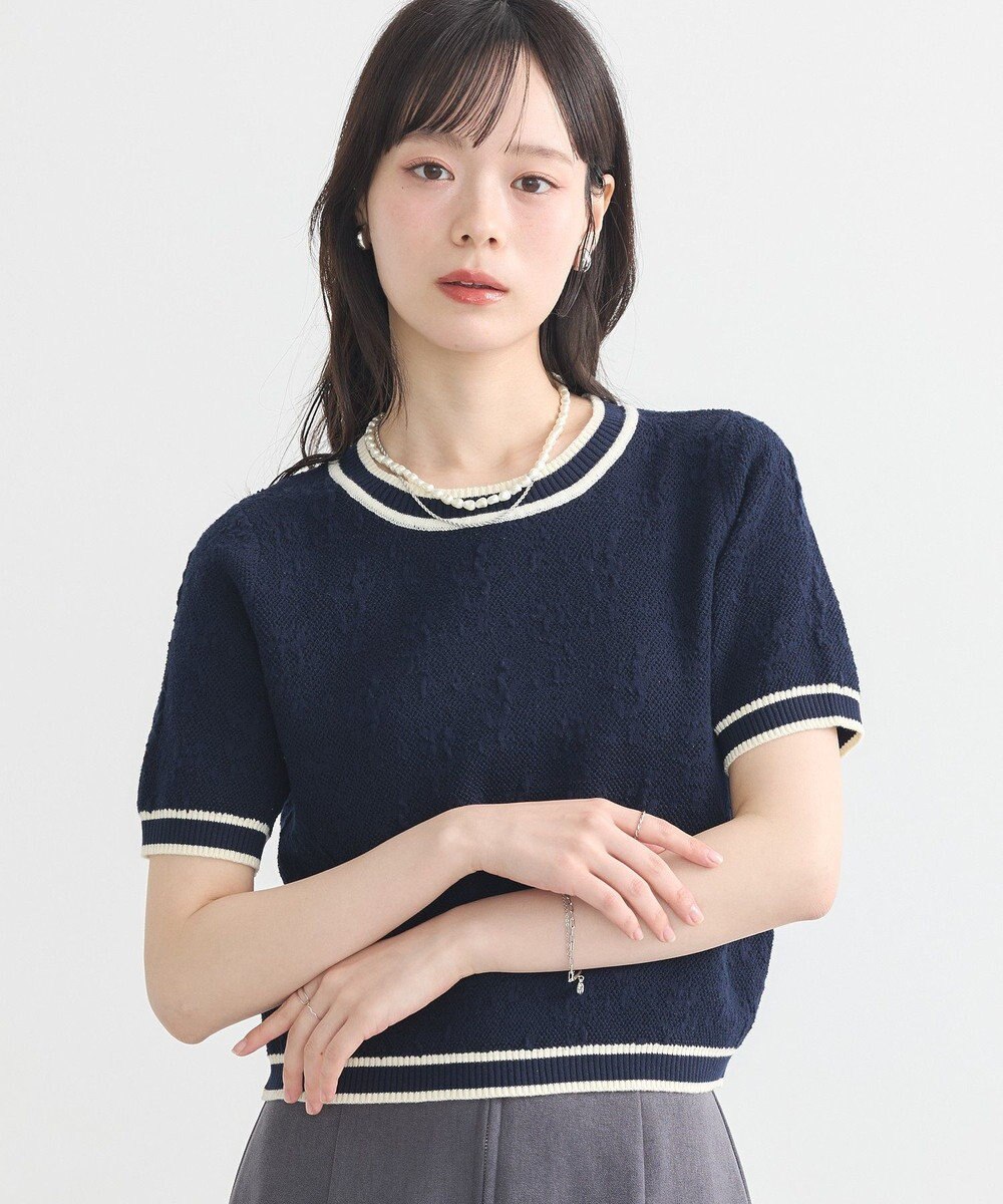 earth music&ecology バイカラーフラワージャガードニットプルオーバー 