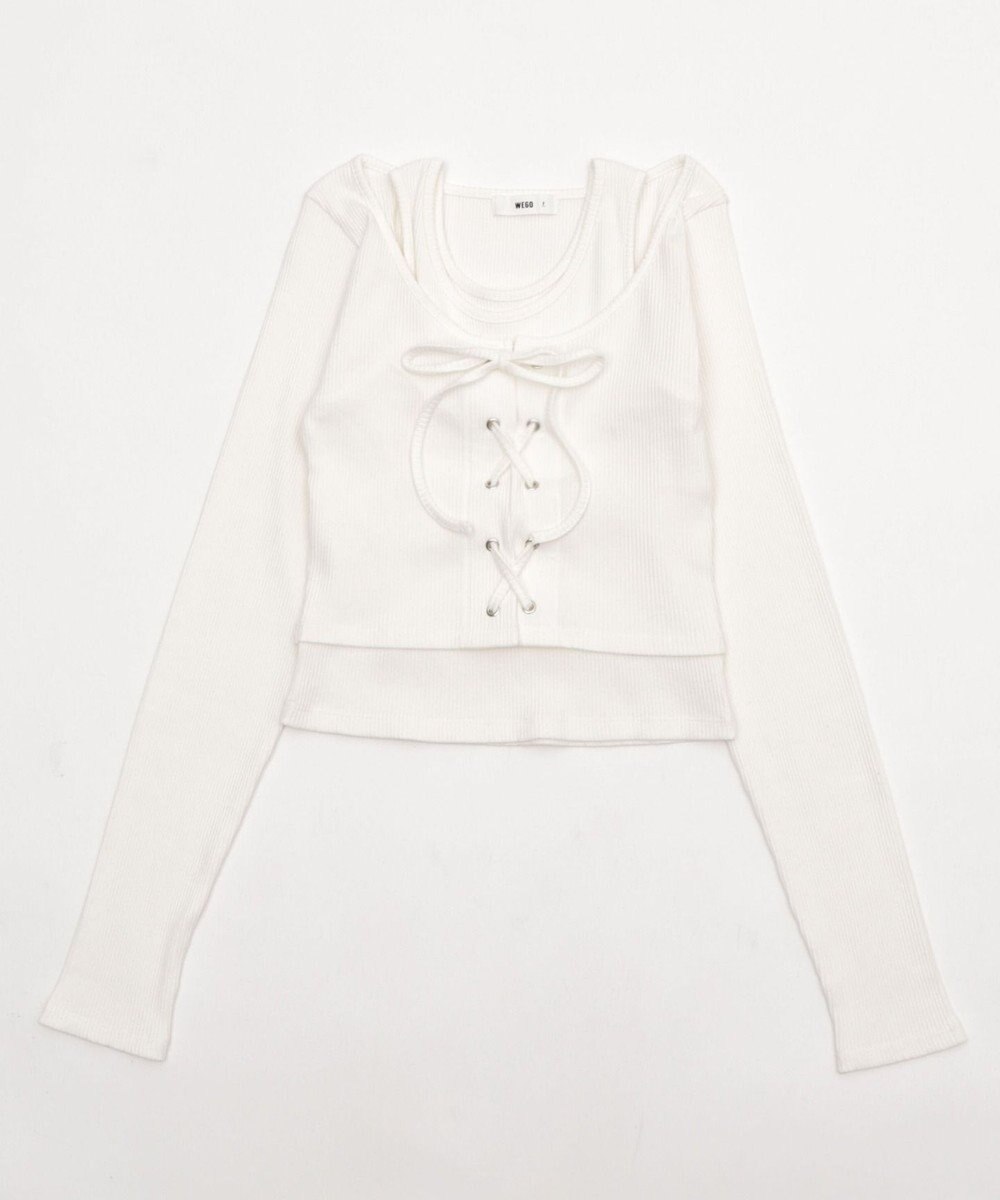 WEGO レイヤード風レースアップトップス 