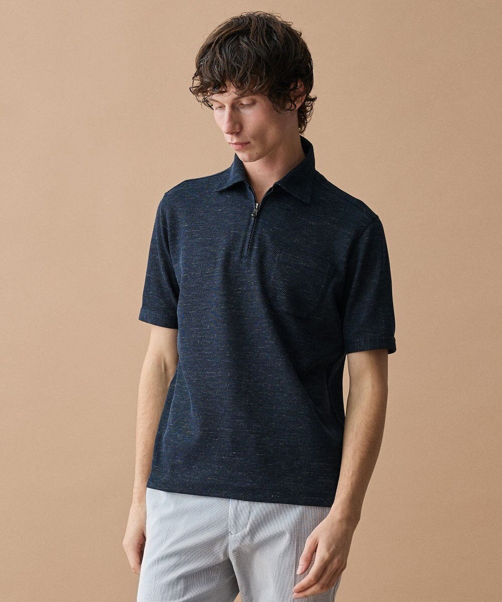 JOSEPH ABBOUD  【フランス産リネン×日本の技術・清涼感】ノルマンディリネントップジャージ ジップ ポロシャツ 