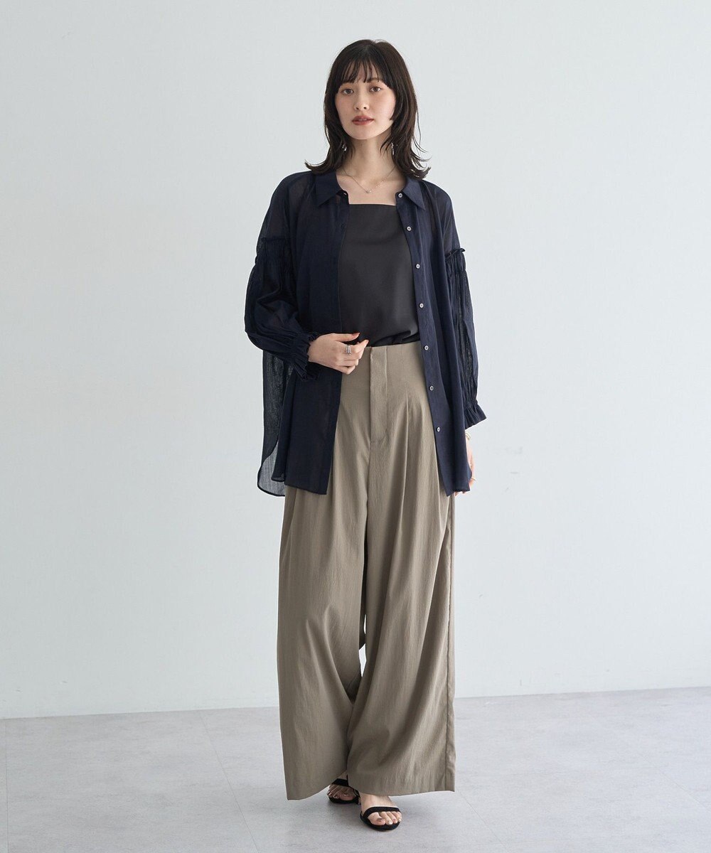 YECCA VECCA 綿麻シアーボリュームギャザーシャツ 
