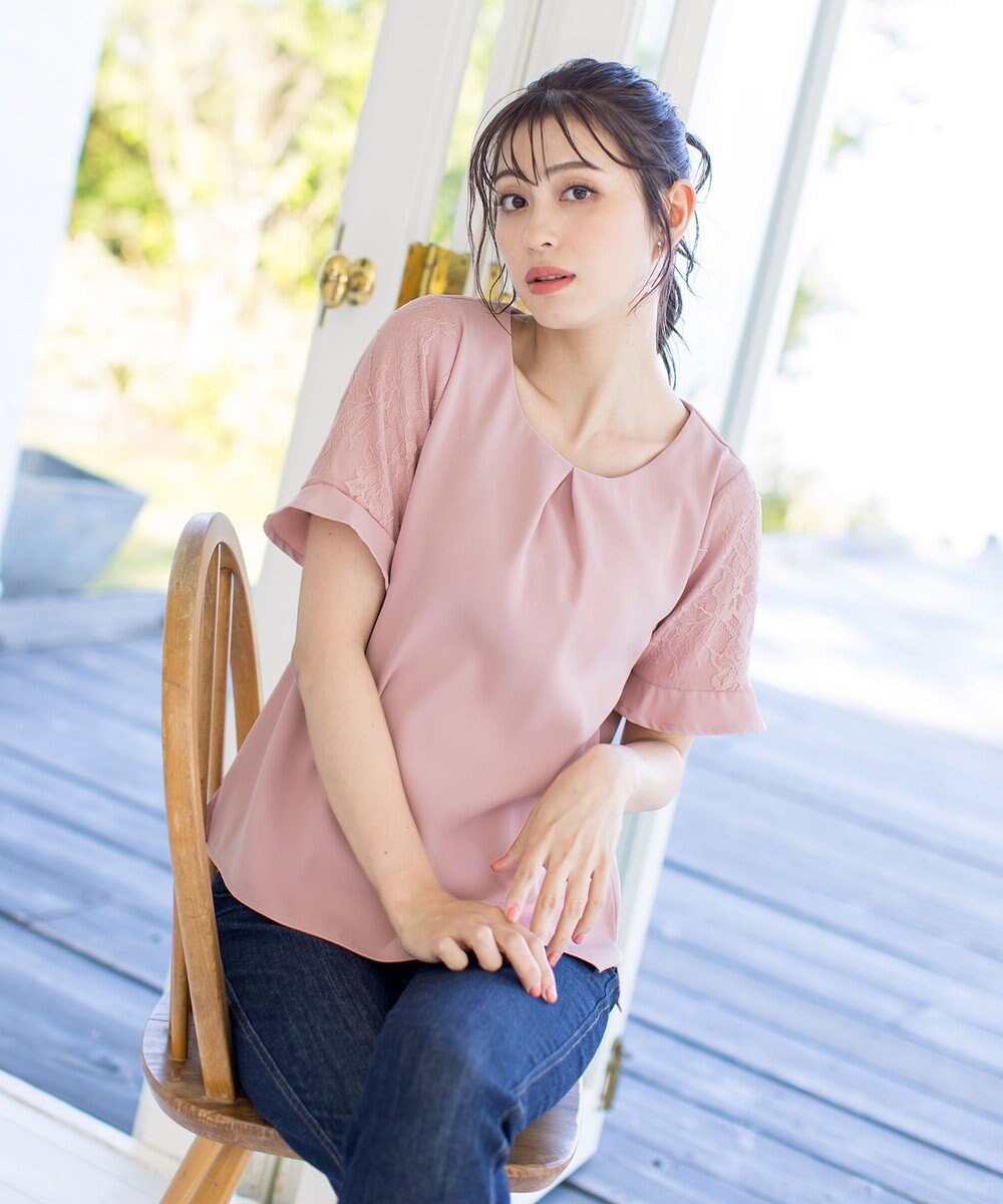 Tiaclasse 【新色追加・洗える】体型カバーも叶うレーススリーブブラウス 