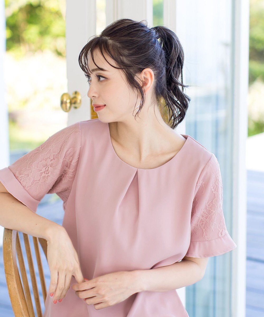 Tiaclasse 【新色追加・洗える】体型カバーも叶うレーススリーブブラウス 