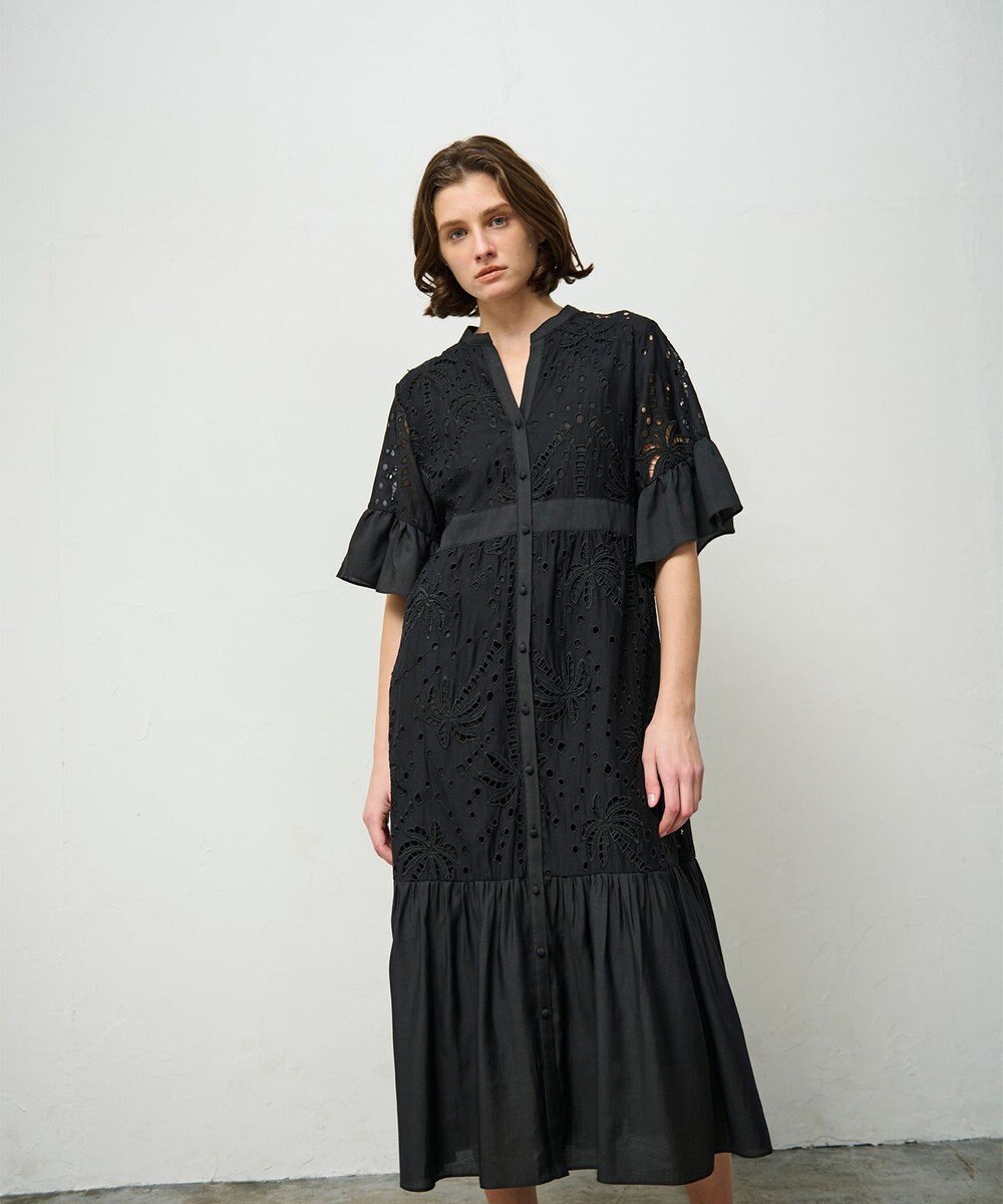 GRACE CONTINENTAL ヤシ柄カットワークワンピース 