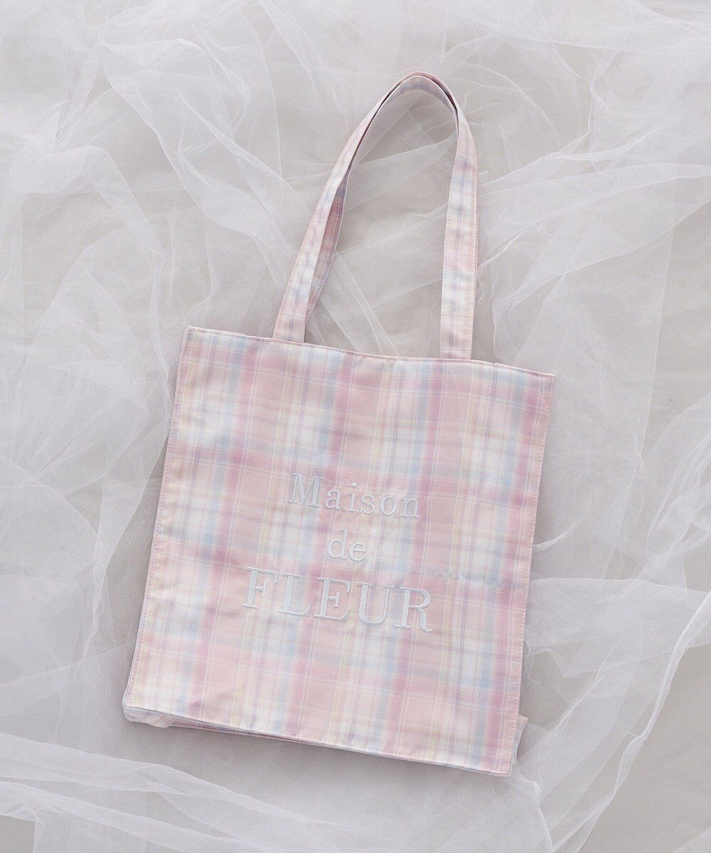 Maison de FLEUR ブランドロゴ刺繍チェックスクエアトート 