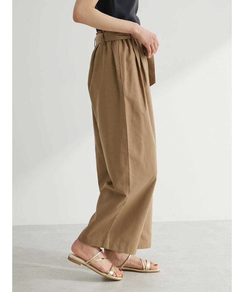 Green Parks 綿麻混リボン付ワイドパンツ 