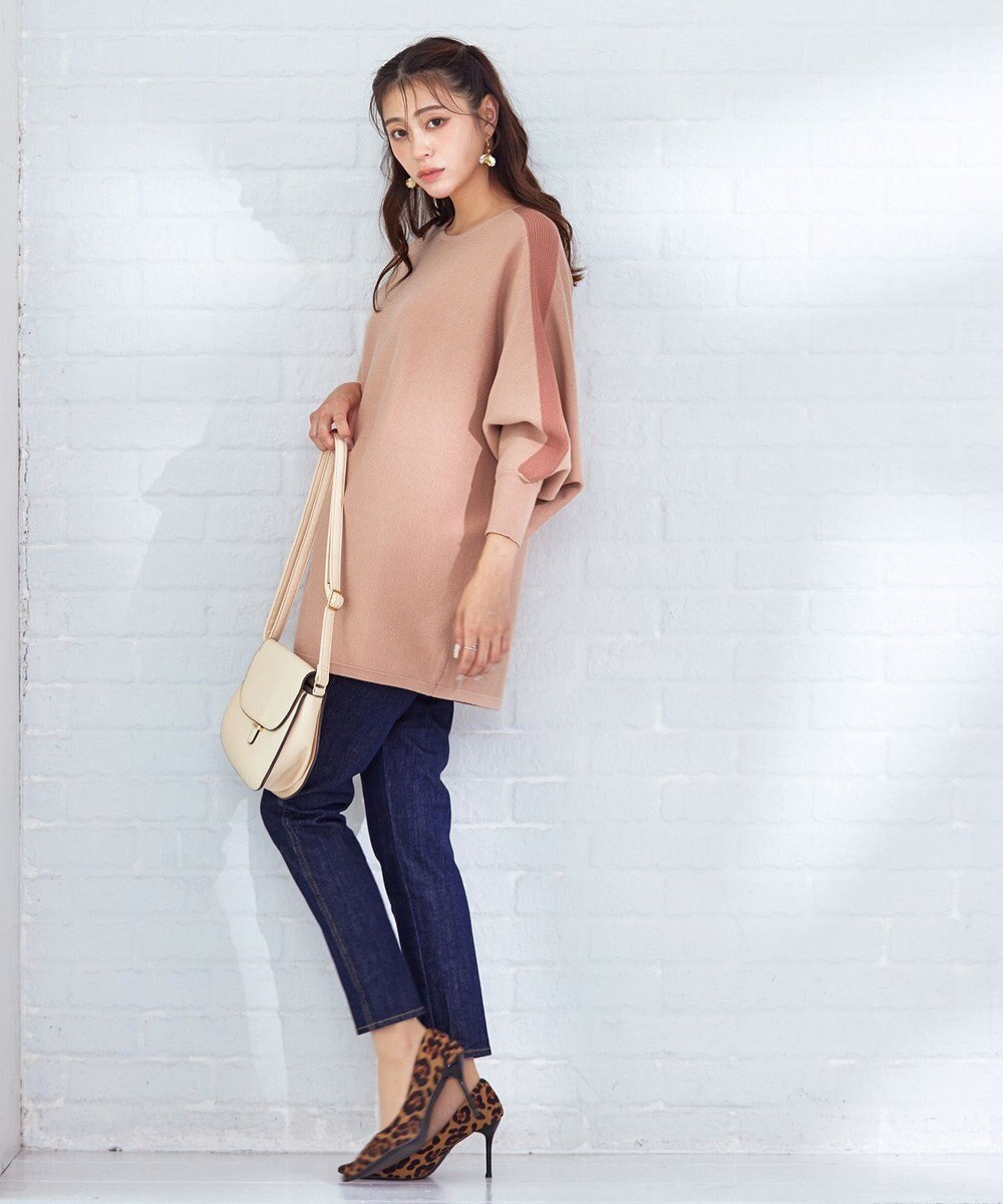 Tiaclasse 【洗える】配色ドルマンニットチュニック 