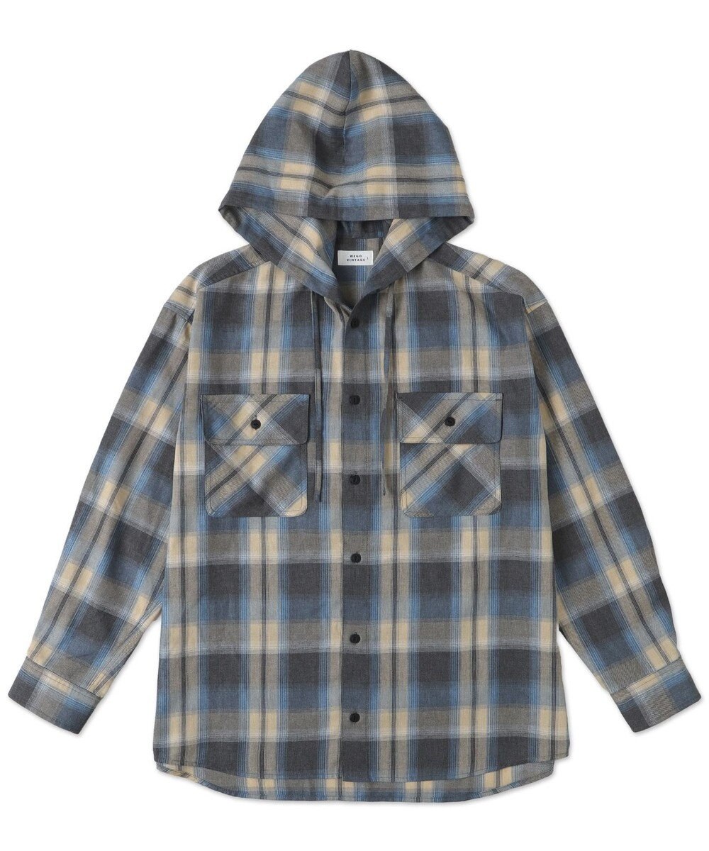 WEGO オンブレチェックフードシャツ（LS） 