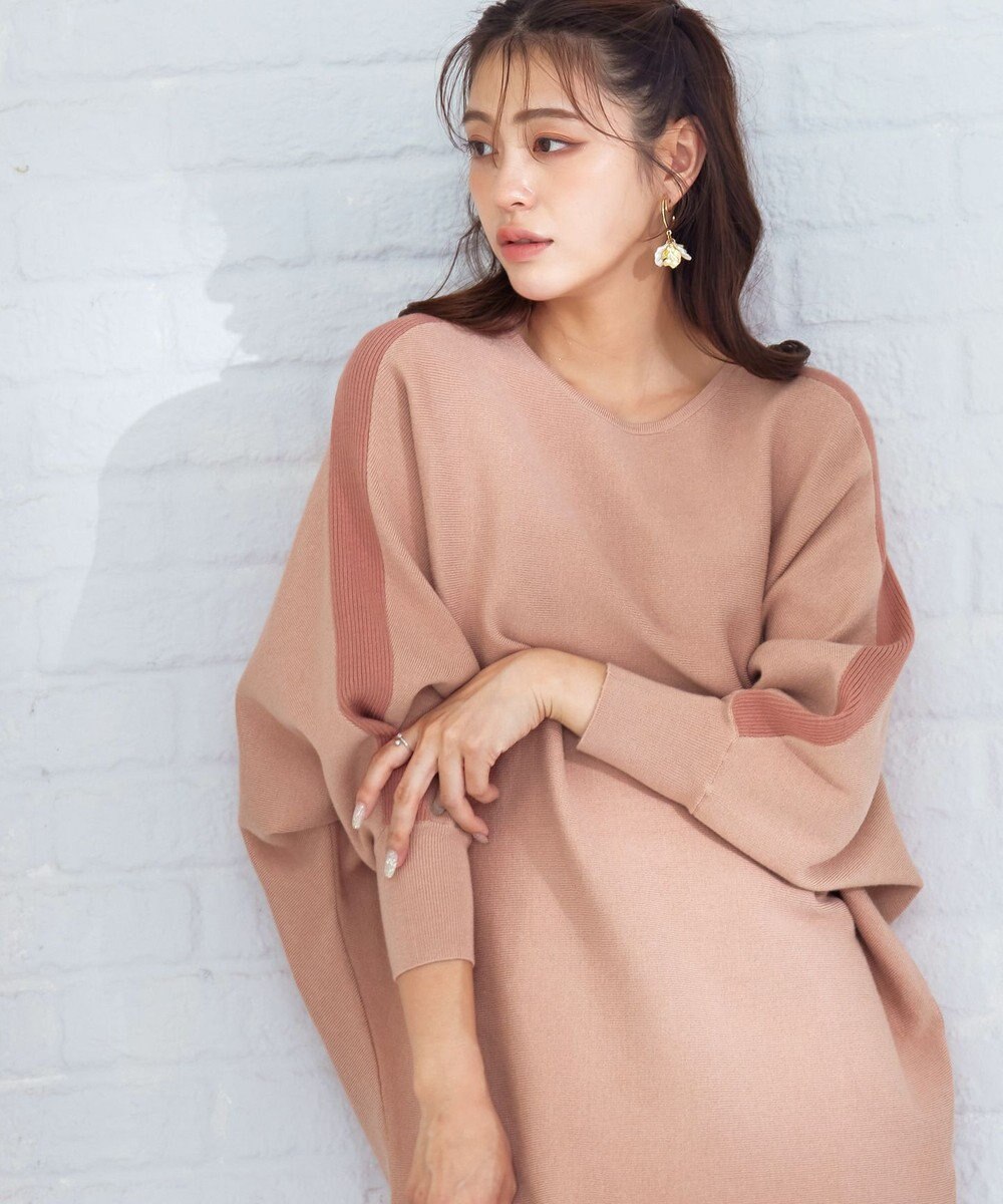 Tiaclasse 【洗える】配色ドルマンニットチュニック 