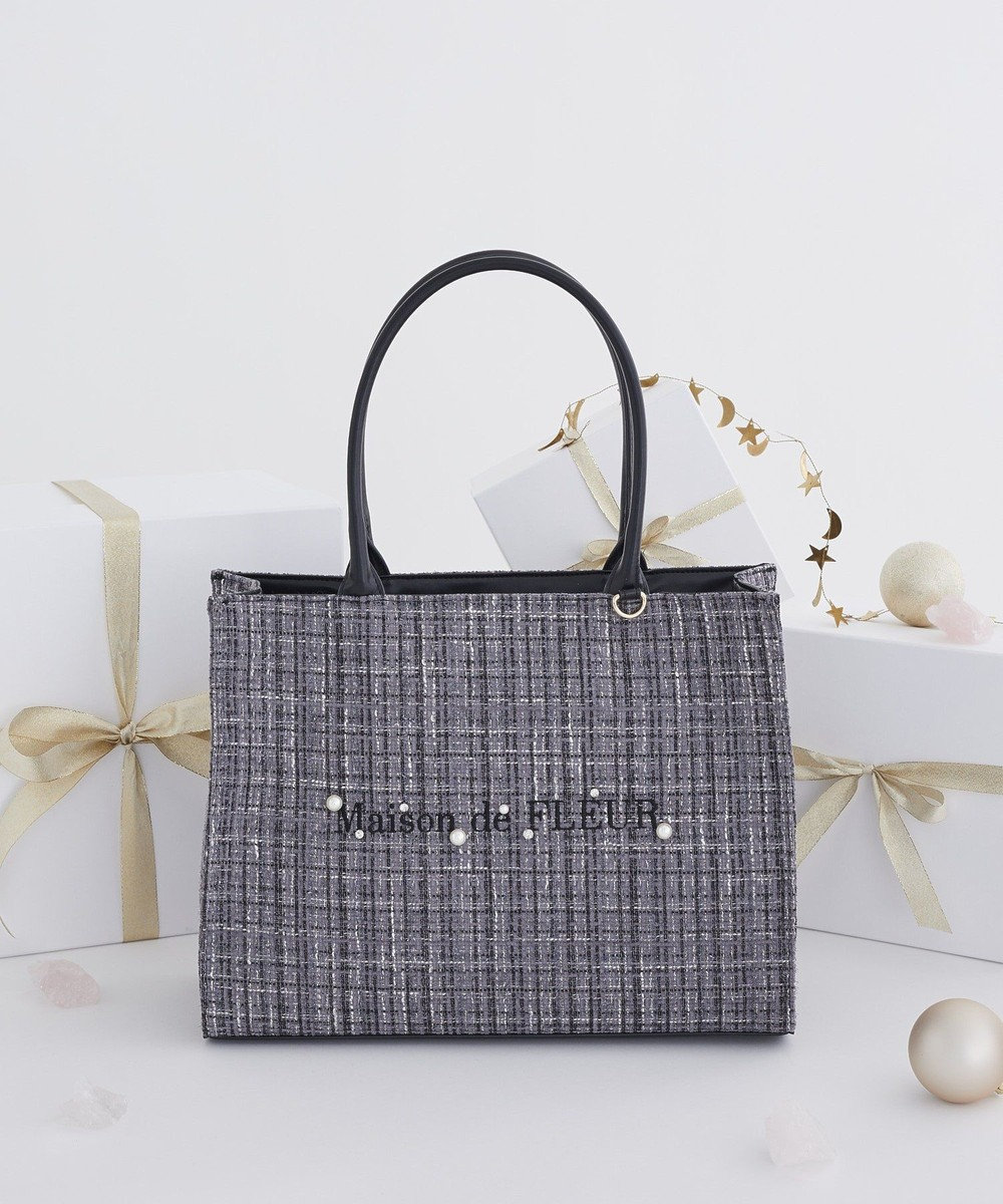 Maison de FLEUR ビジューツイードスクエアトートバッグ 
