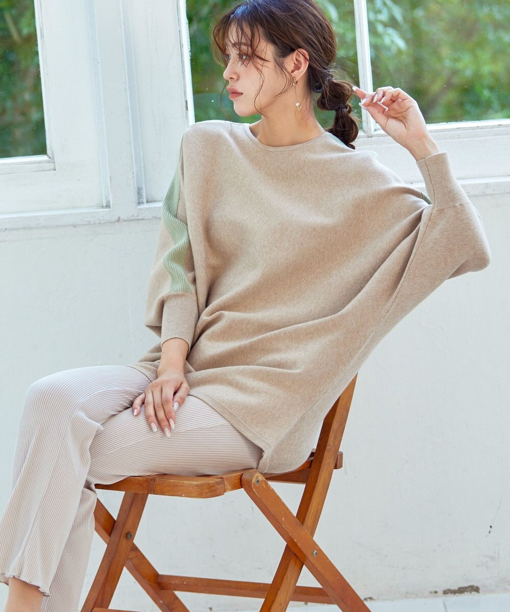 Tiaclasse 【洗える】配色ドルマンニットチュニック 