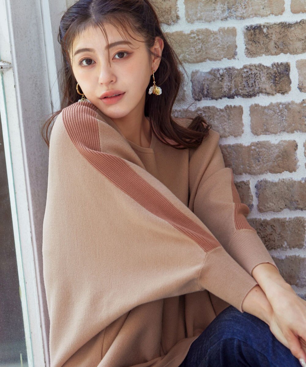 Tiaclasse 【洗える】配色ドルマンニットチュニック 