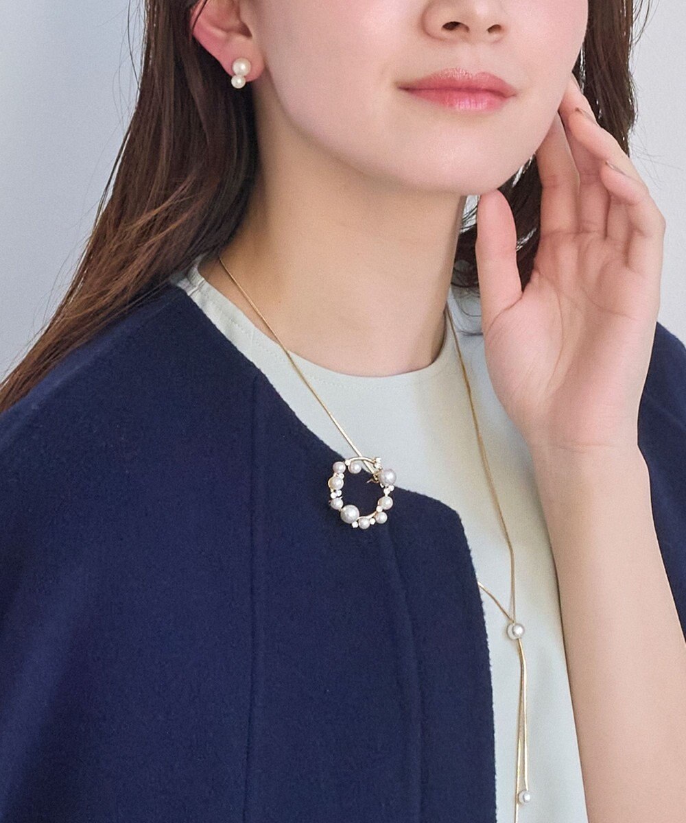 Phoebe フォーマルパールビジューサークルブローチ　ゴールド 