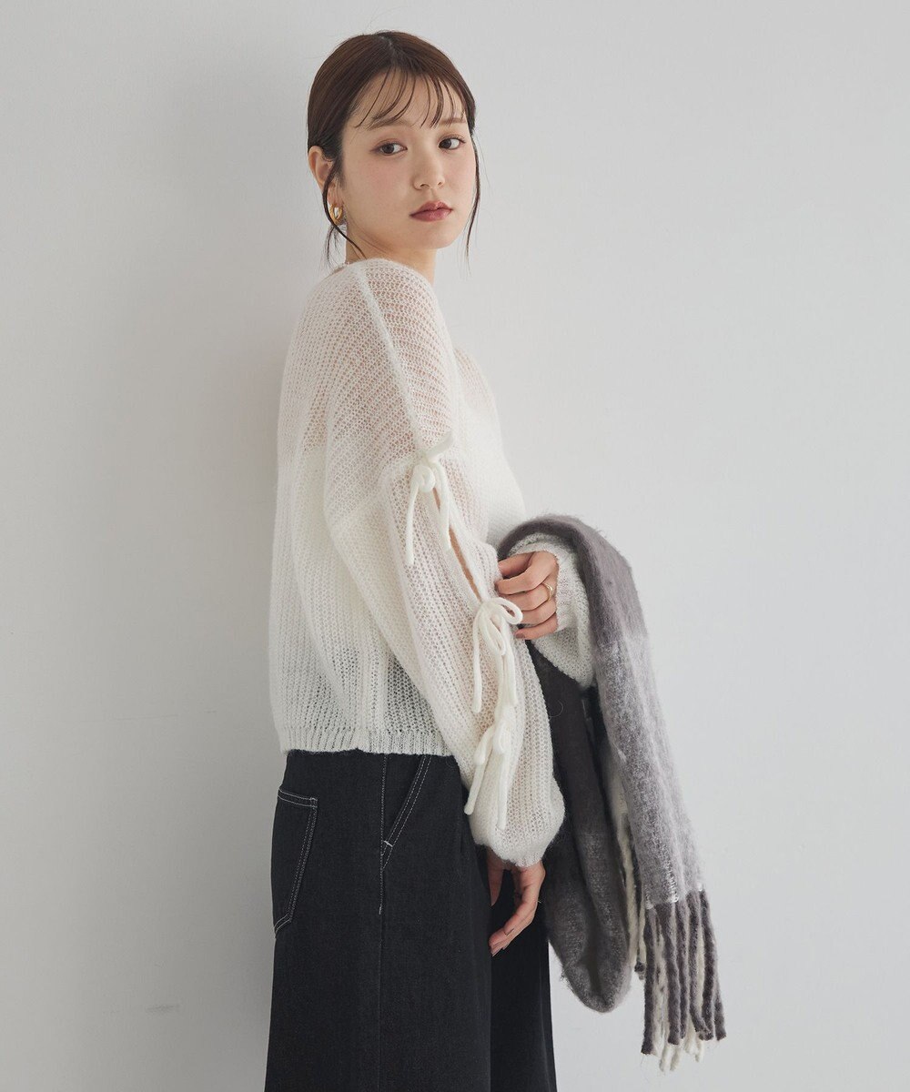 earth music&ecology サイドリボン透かしニットプルオーバー 