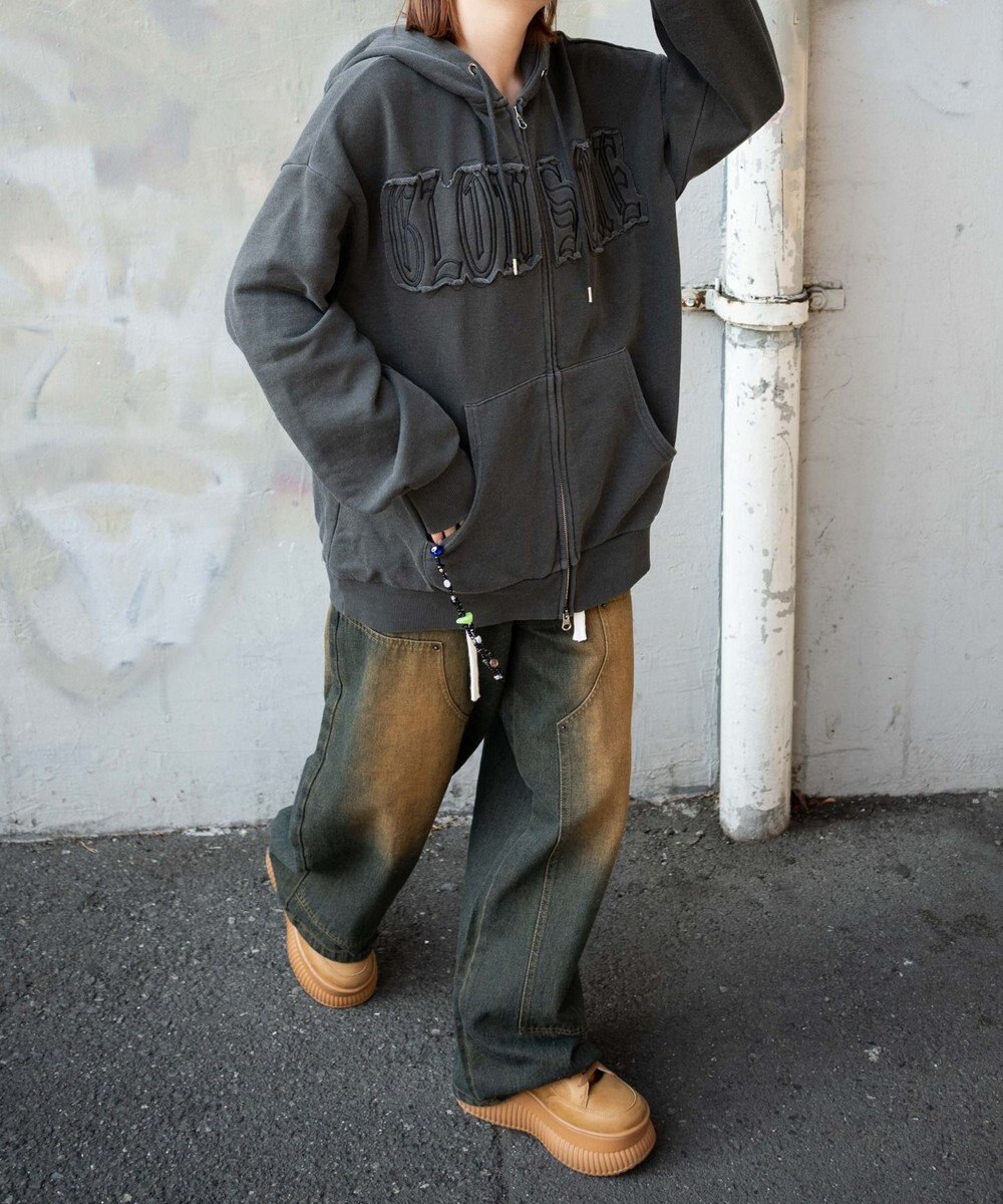 WEGO ヴィンテージウォッシュパッチワークBIGZIPパーカー 