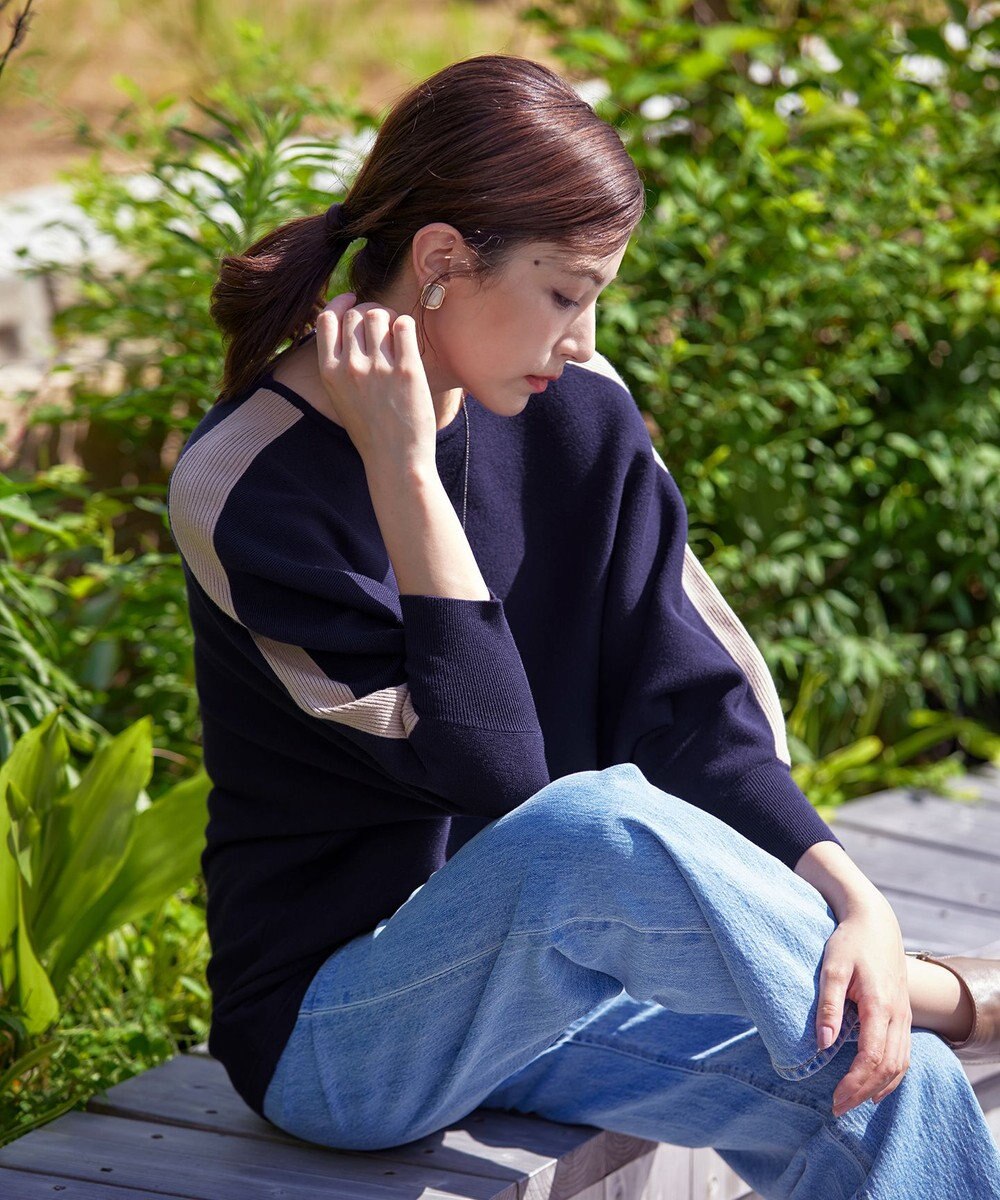 Tiaclasse 【洗える】配色ドルマンニットチュニック 