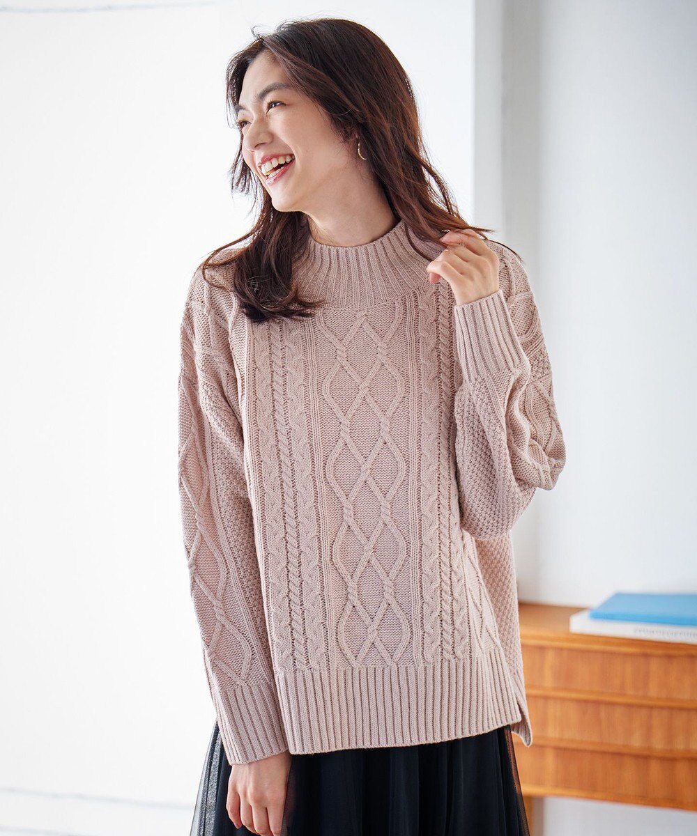 ANY 【6色展開】ソフトアクリルハイネックケーブルニット 