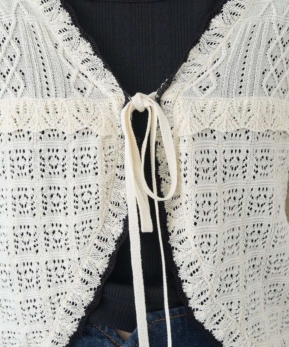 earth music&ecology ミニスカラップ透かし編みニットカーディガン 