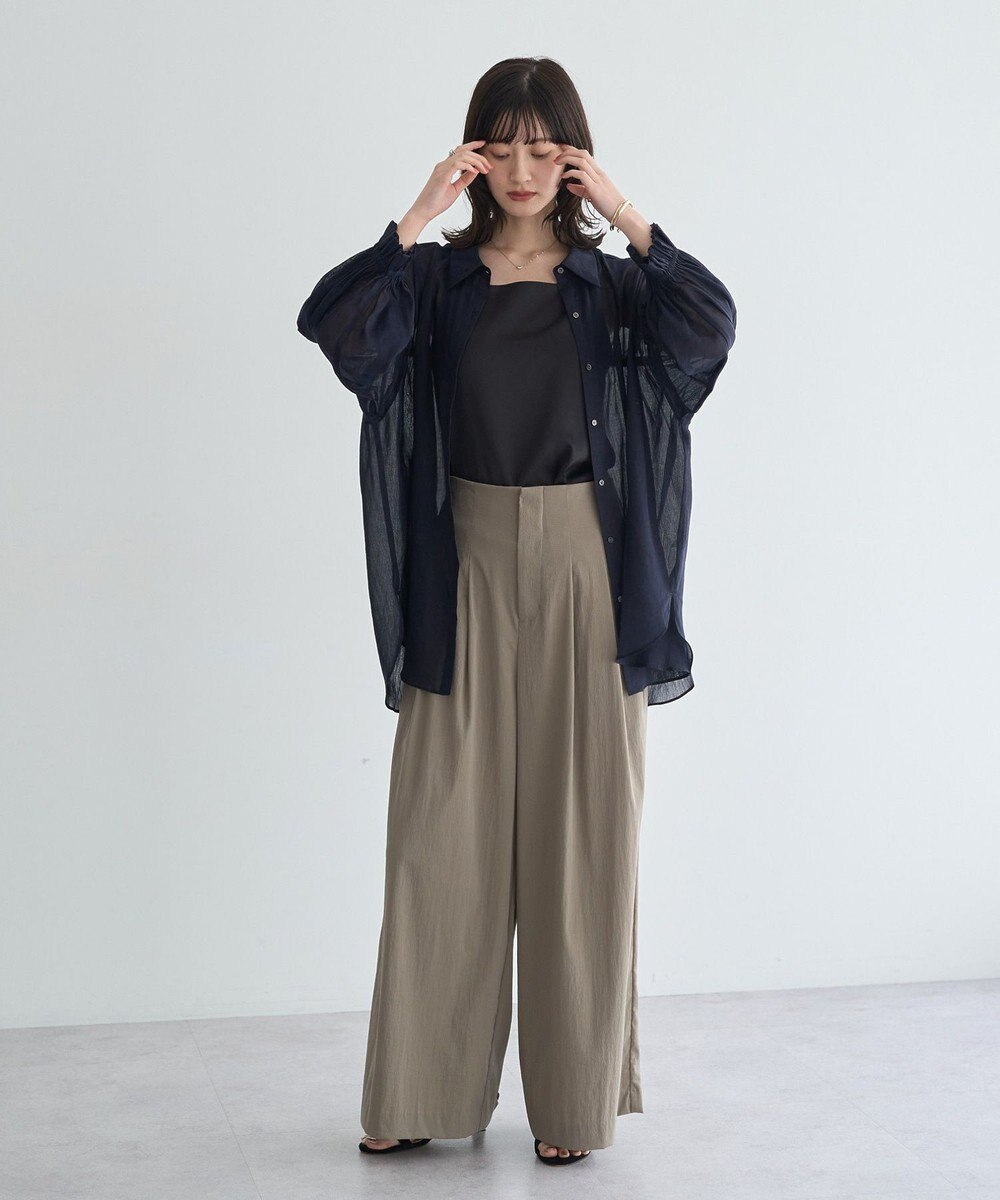 YECCA VECCA 綿麻シアーボリュームギャザーシャツ 