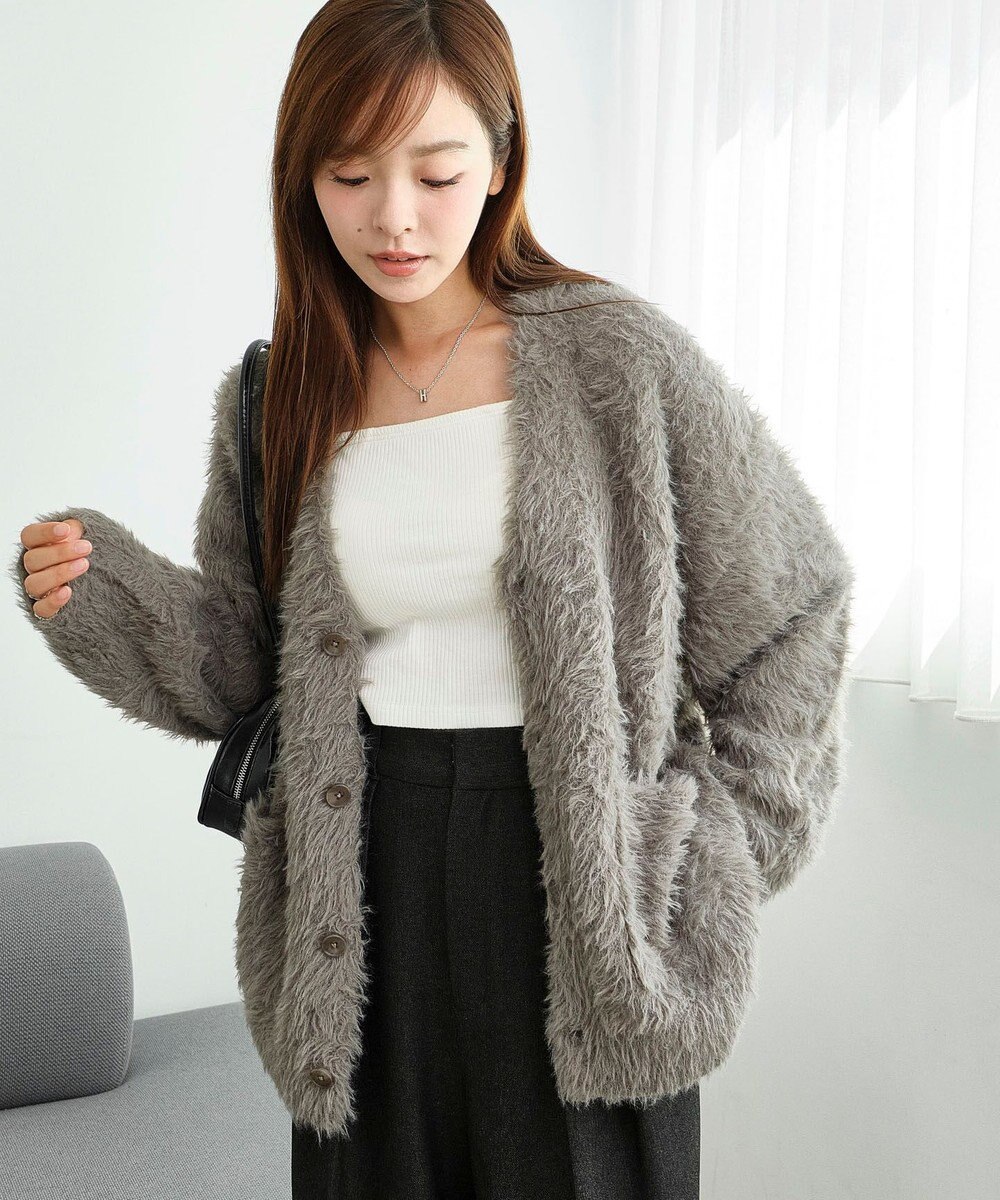 WEGO 【2025秋冬新作/ユニセックス着用ITEM/SMLサイズ展開】フェザーニットカーディガン 