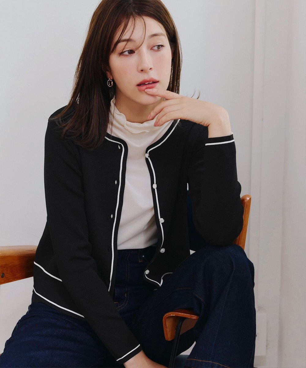 Tiaclasse L 【洗える】配色ラインカーディガン 