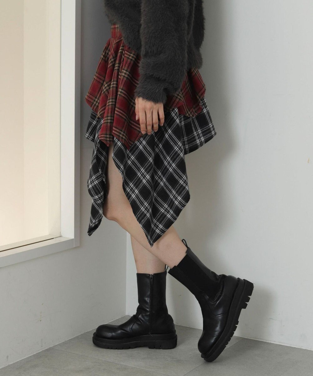WEGO アシンメトリーチェックミニスカパン 