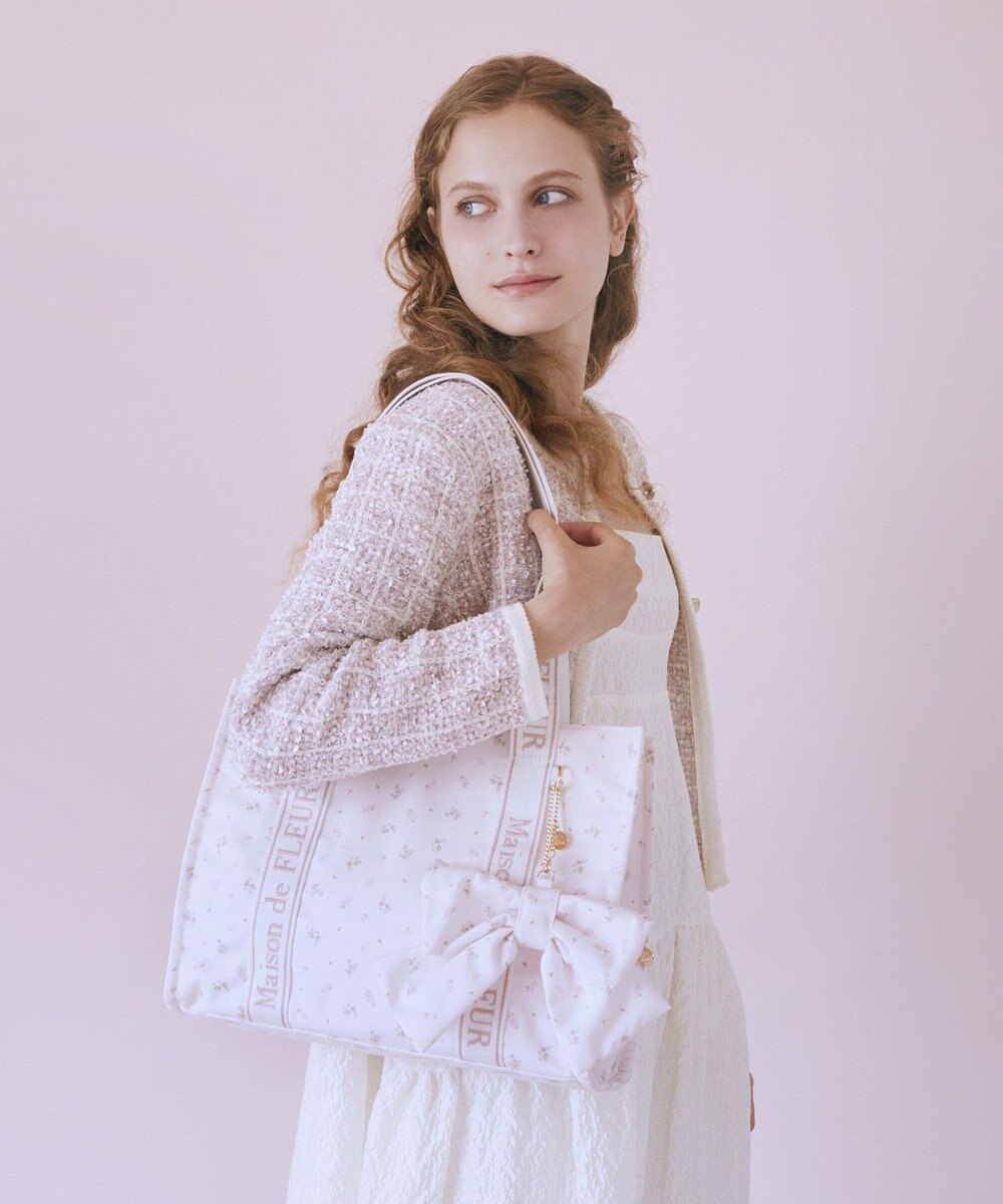 Maison de FLEUR ピンクマニアフラワープリントトートバッグ 