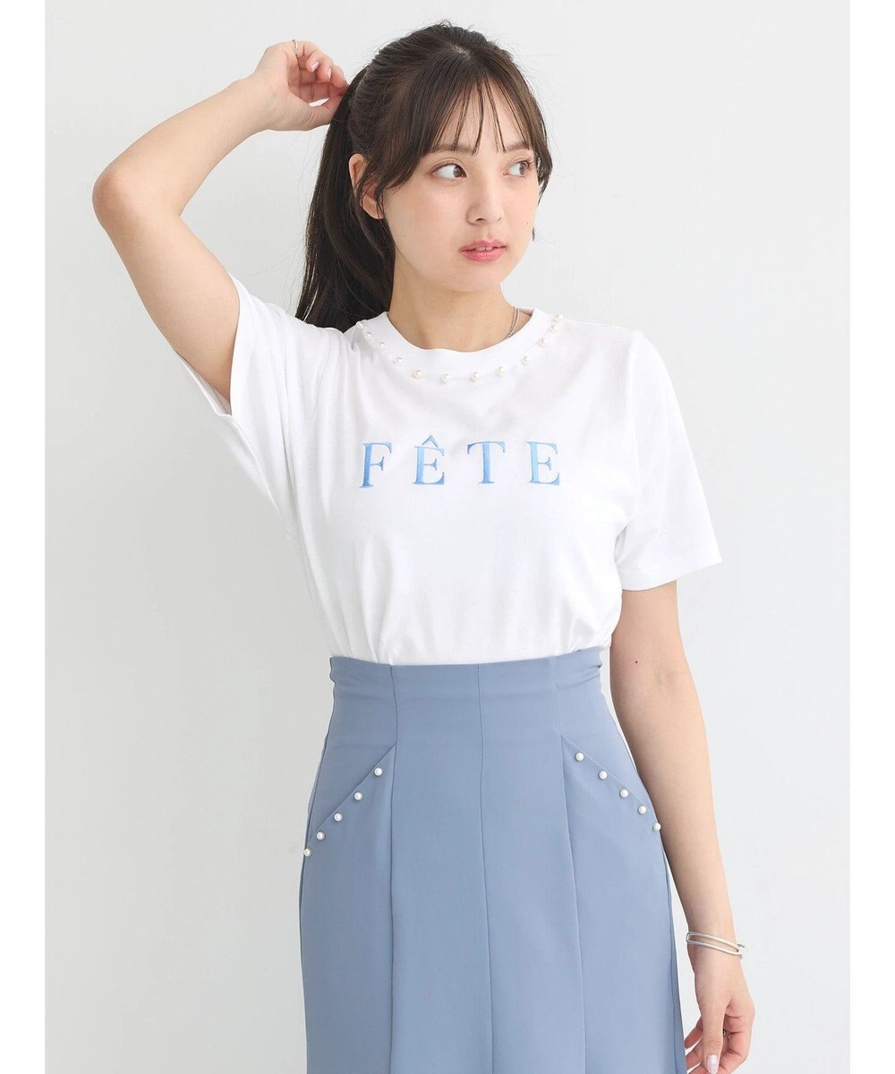 earth music&ecology 襟パール刺繍ロゴＴシャツ 