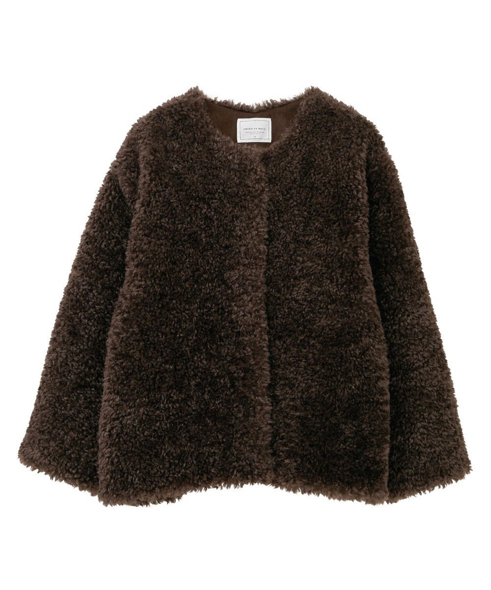 AMERICAN HOLIC ノーカラーフェイクファーコート 