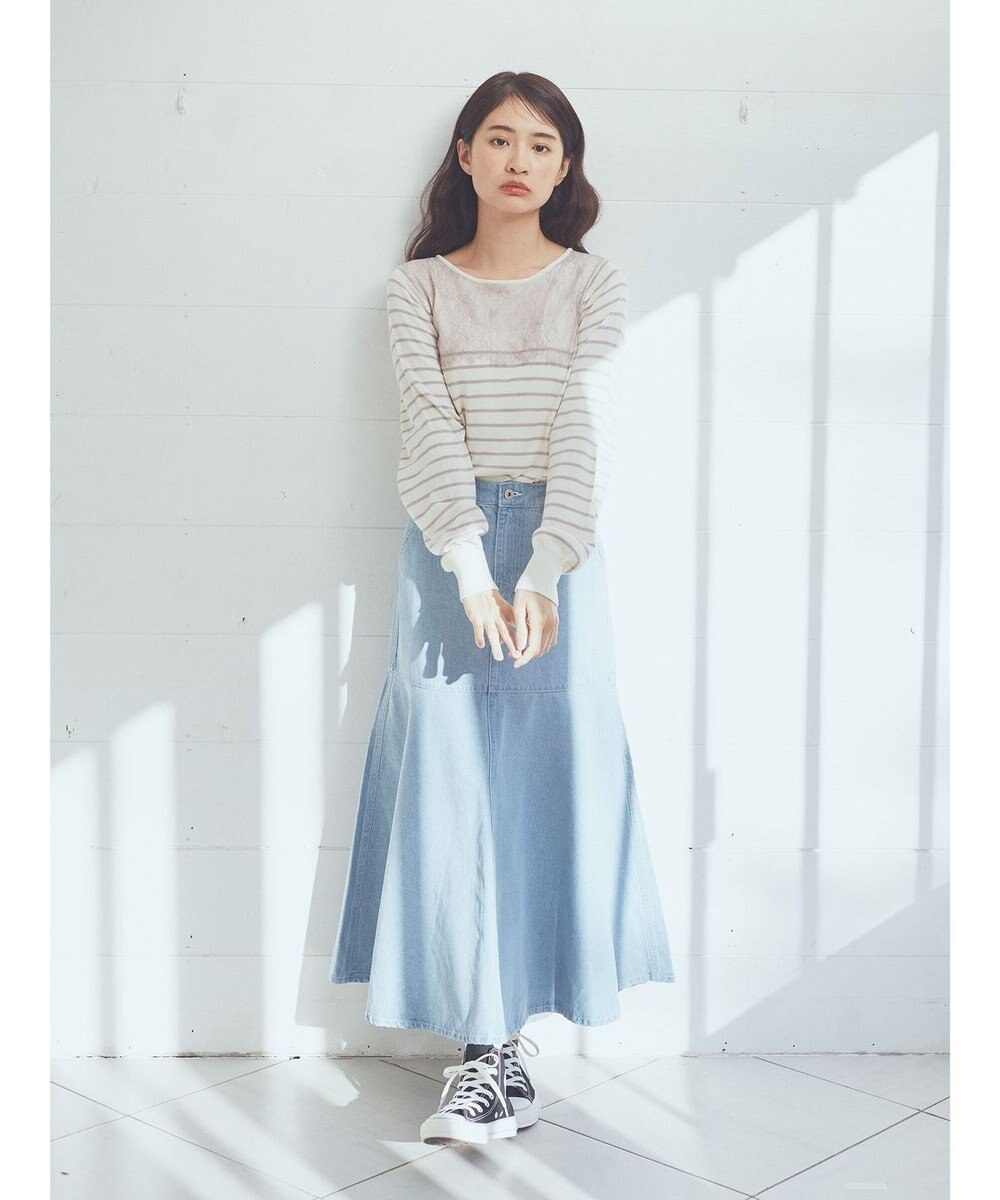 earth music&ecology レースボーダーニットプルオーバー 