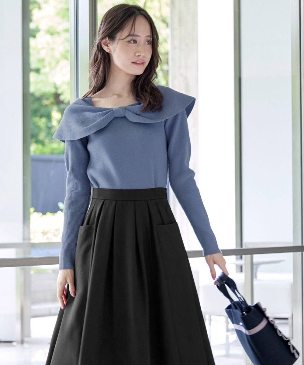 Tiaclasse リボン衿リブニットトップス 