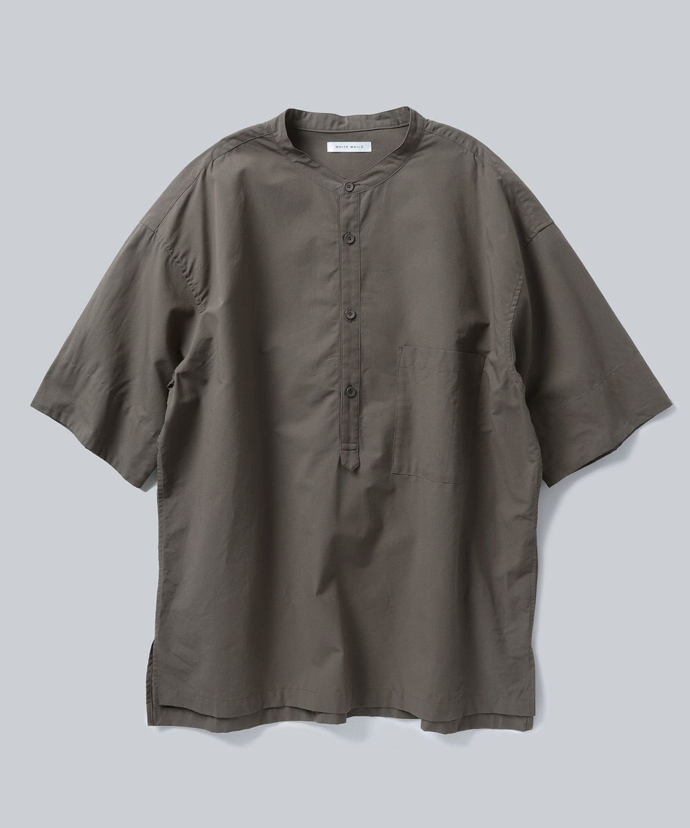 WHITE MAILS 【UNISEX】COTTON PAPER POPLIN BAND COLLAR PULLOVER シャツ 