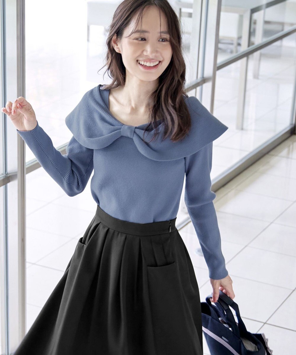 Tiaclasse リボン衿リブニットトップス 