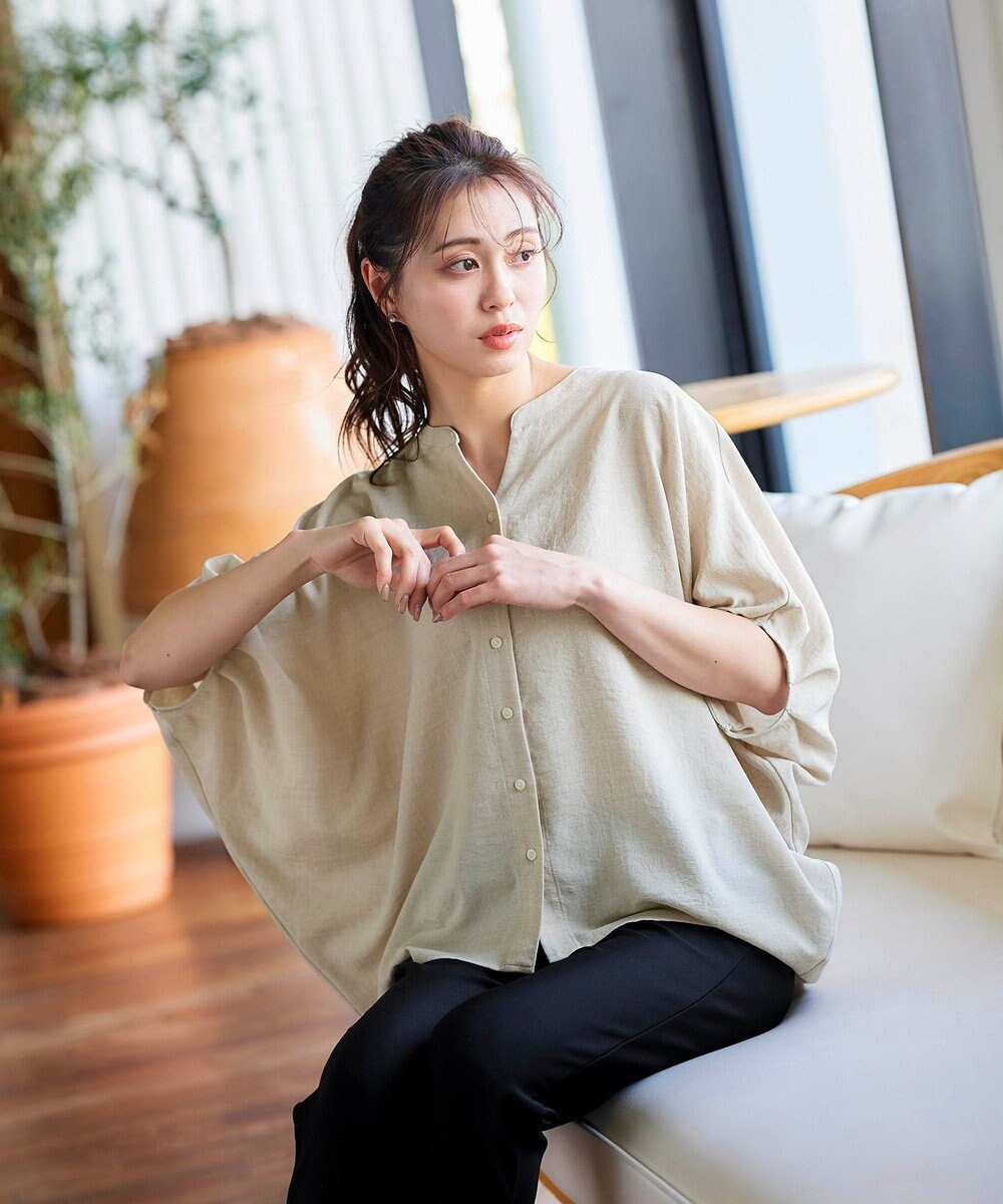 Tiaclasse 【洗える】麻調ドルマンタックシャツ 