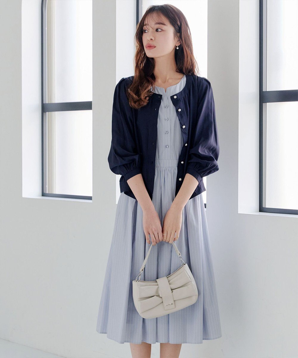 Tiaclasse 【洗える】ベルト付きストライプワンピース 