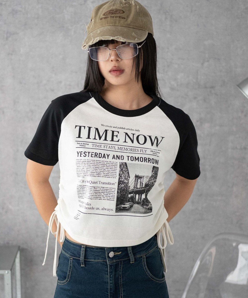 WEGO グラフィックショートサイドリボンドロストT 