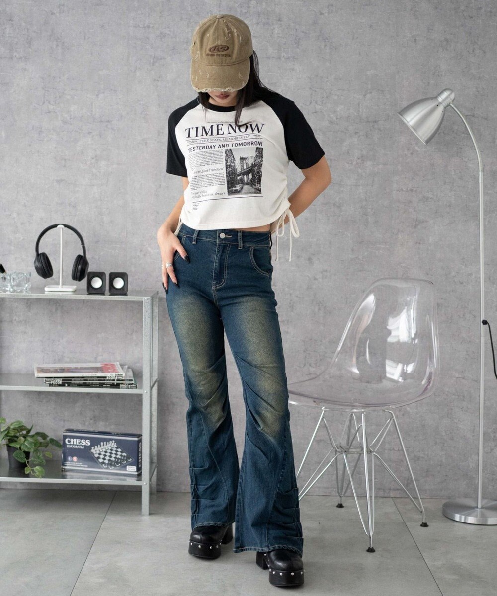 WEGO グラフィックショートサイドリボンドロストT 