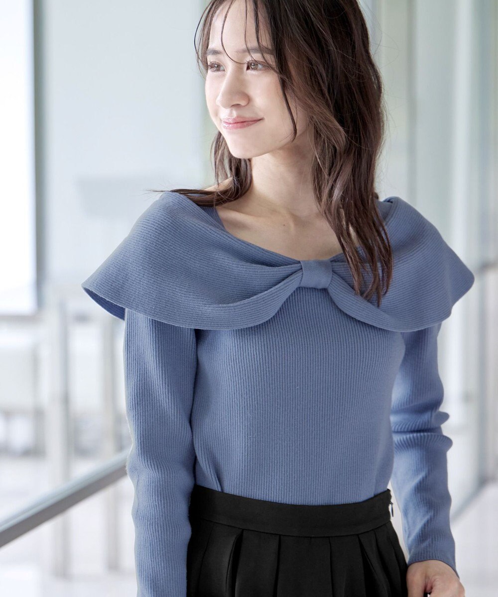 Tiaclasse リボン衿リブニットトップス 