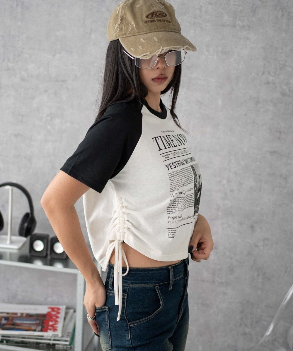 WEGO グラフィックショートサイドリボンドロストT 