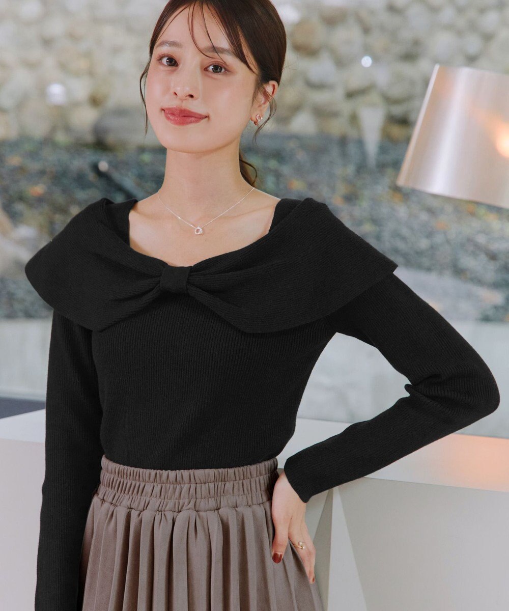 Tiaclasse リボン衿リブニットトップス 