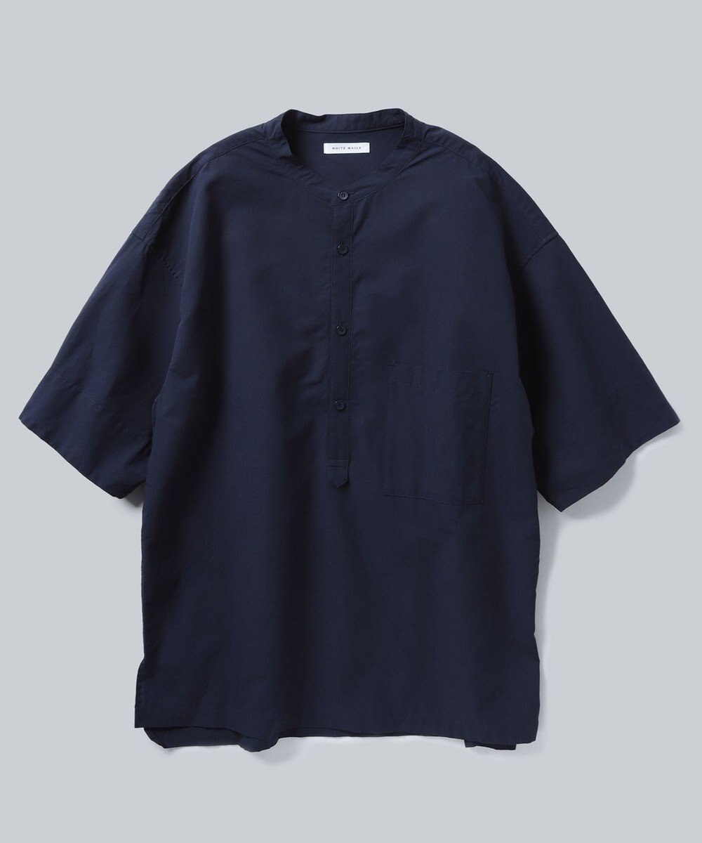 WHITE MAILS 【UNISEX】COTTON PAPER POPLIN BAND COLLAR PULLOVER シャツ 