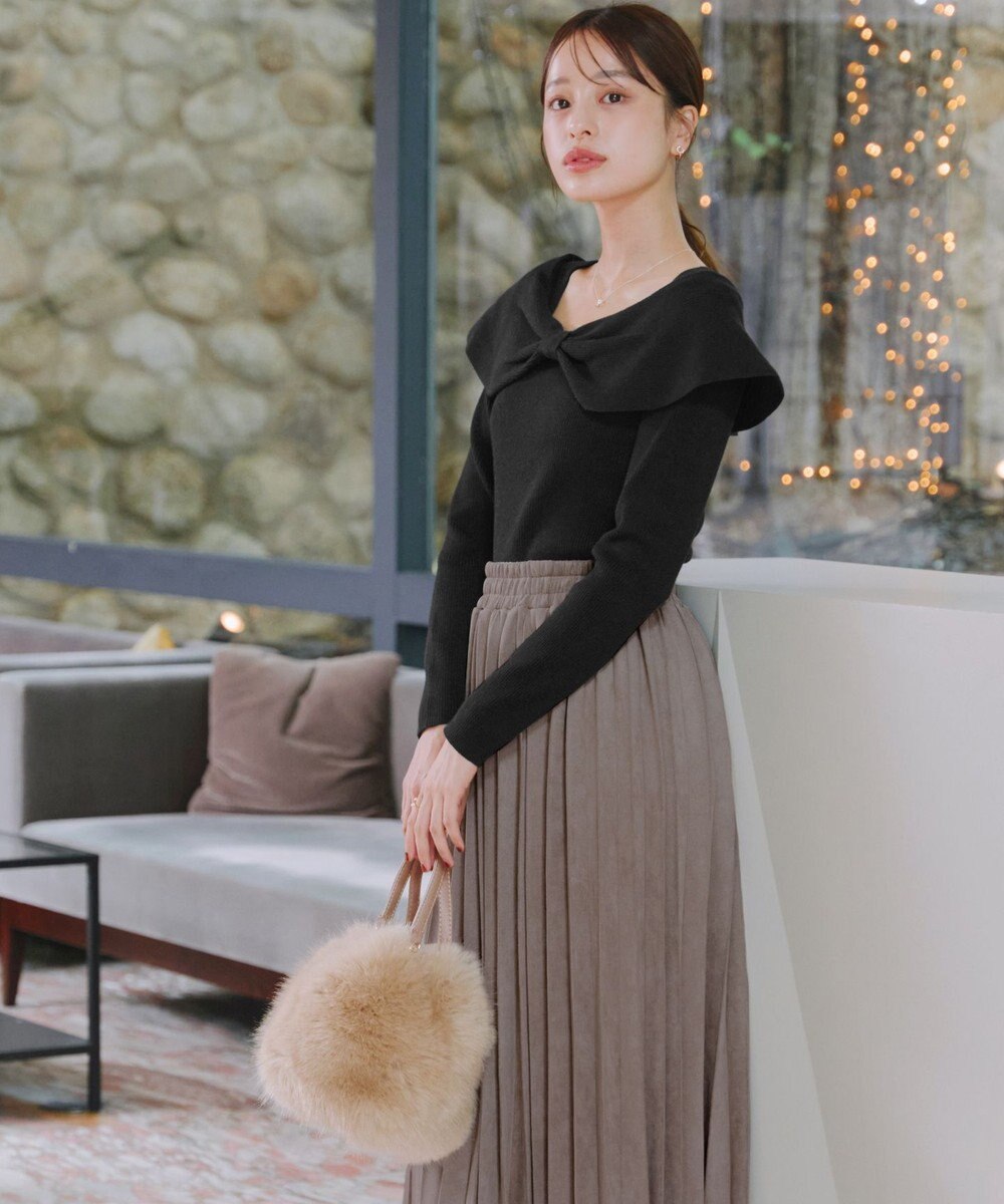 Tiaclasse リボン衿リブニットトップス 