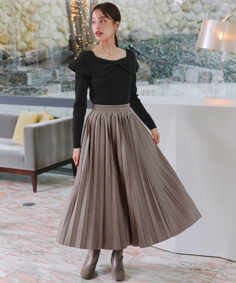 Tiaclasse リボン衿リブニットトップス 