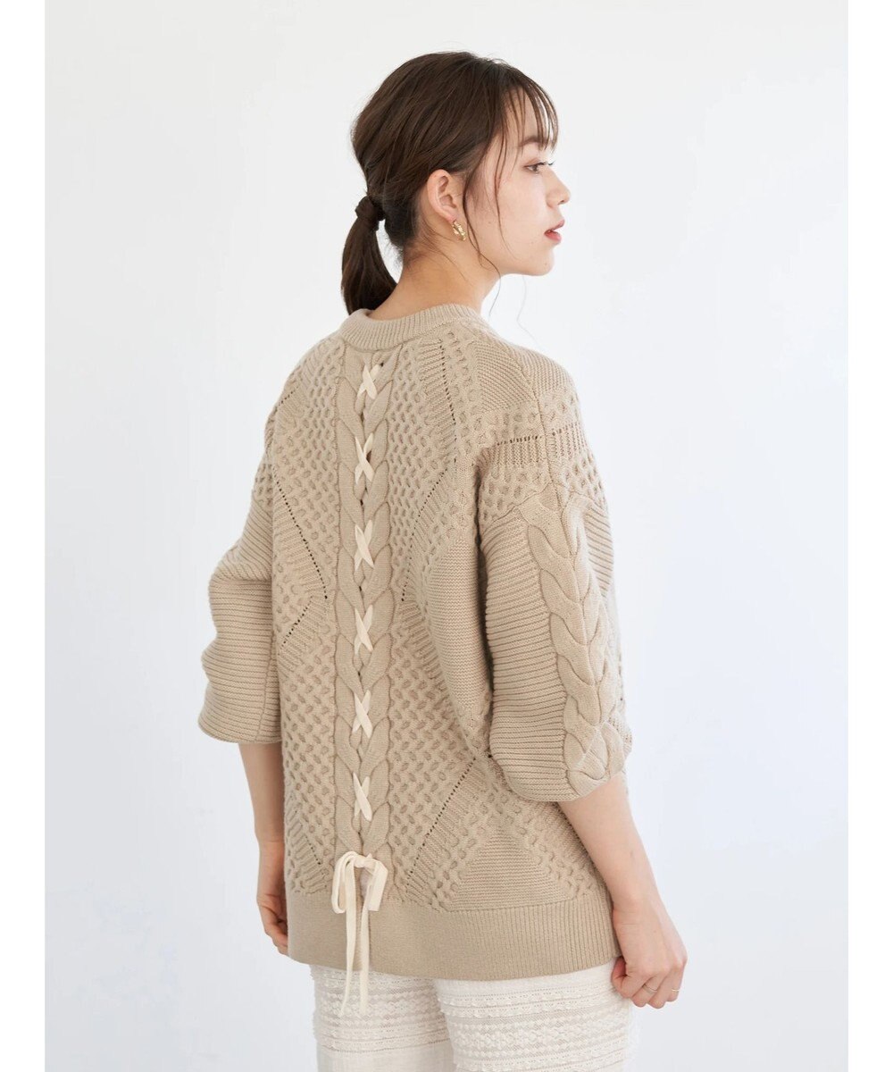 earth music&ecology 【WEB限定】バックレースアップニットプルオーバー Light Beige