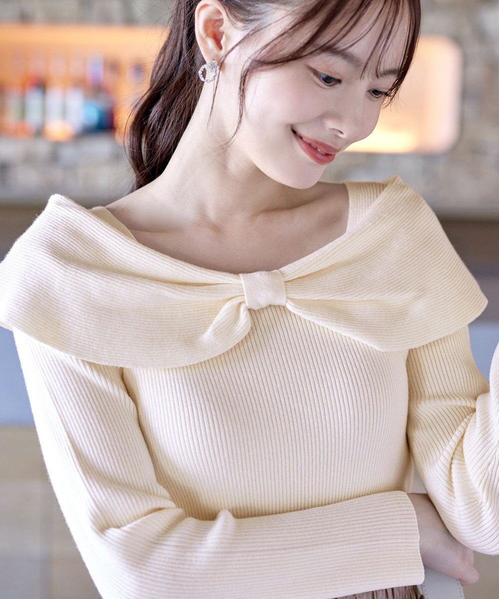 Tiaclasse リボン衿リブニットトップス 